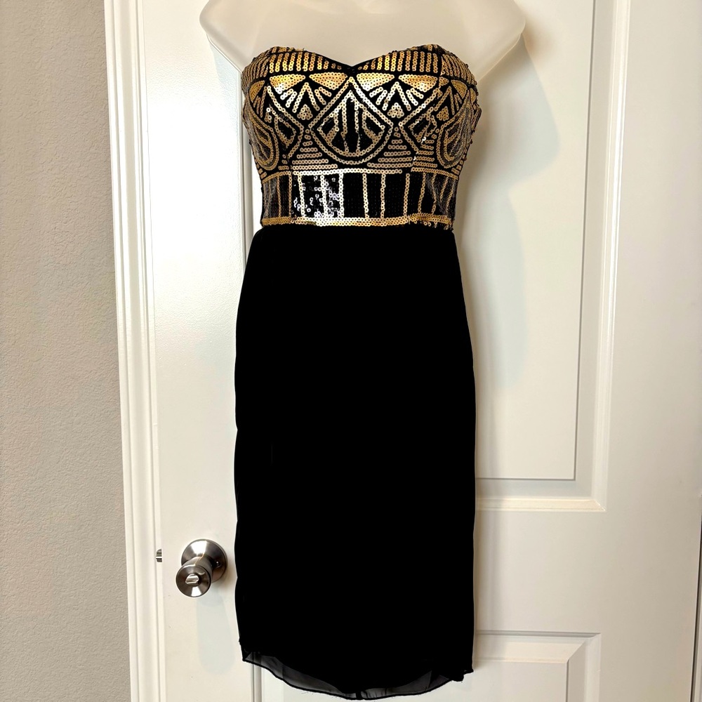 Strapless Cocktail Gold Sequins Mini Dress